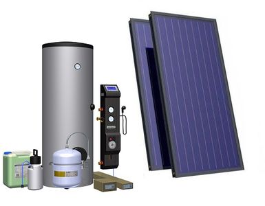 Solaranlage 4,18m², 2x Solarkollektoren, 300L Warmwasserspeicher